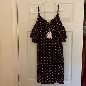 Black and White Polka Dot Cold Shoulder Shift Dress